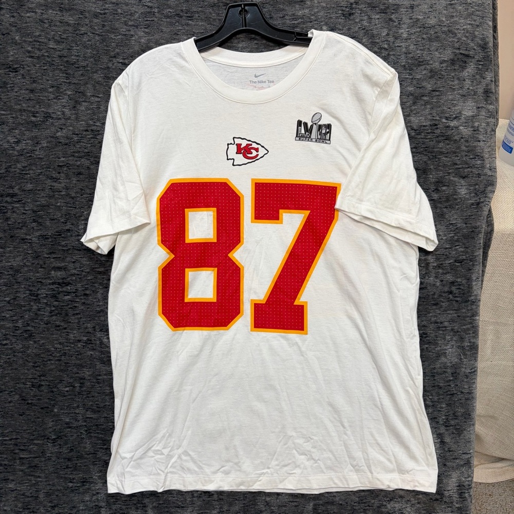 Nike T-Shirt Mens XL White Kansas City Chiefs Kelce 87 Super Bowl LVII Tee